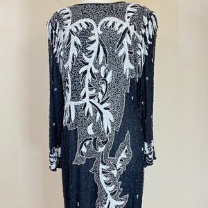 Beautiful Vintage Black and White Sequin and Beads Dress. XL. VGUC.